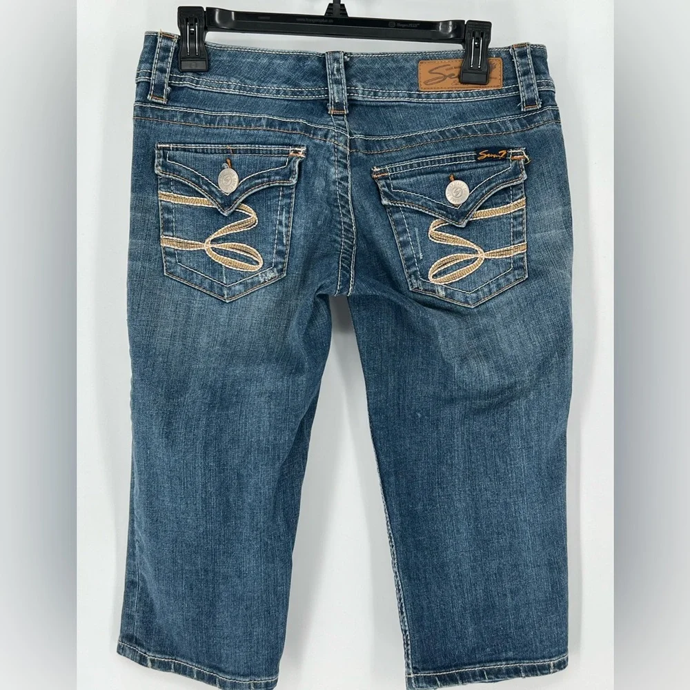 SEVEN7 DENIM RIPPED LONG SHORTS TRADITIONAL‎ 5 POCKET EMBROIDERY COTTON STRETCH